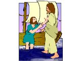 Jesus helping Peter who has tried to walk on water